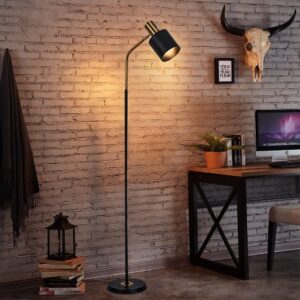 O'NEELDY Modern Industrial Floor Lamp 65" Black Standing Lamp, Black Floor Lamp with 360° Adjustable Lampshade, 12W E26 Bulb Included, Floor Lamp for Living Room, Bedroom, Office