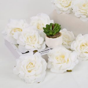 SDEERIT White Silk Rose Flowers Heads,4.3inch 20pcs Artificial stemless Flower Heads for DIY Wedding Bouquets Baby Shower Centerpieces Floral Arrangements Party Tables Home Decorations(White)