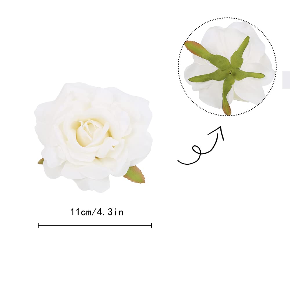 SDEERIT White Silk Rose Flowers Heads,4.3inch 20pcs Artificial stemless Flower Heads for DIY Wedding Bouquets Baby Shower Centerpieces Floral Arrangements Party Tables Home Decorations(White)