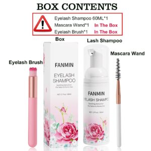 Eyelash Extension Cleanser 60ml +Mascara Wand+ Brush Eyelid Foaming Cleanser,Eyelash Wash and Lash Bath for Extensions,Paraben & Sulfate Free,Makeup Remover,Salon and Home use（60ml/2fl.oz）