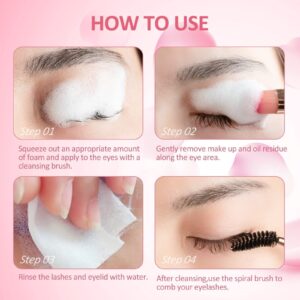 Eyelash Extension Cleanser 60ml +Mascara Wand+ Brush Eyelid Foaming Cleanser,Eyelash Wash and Lash Bath for Extensions,Paraben & Sulfate Free,Makeup Remover,Salon and Home use（60ml/2fl.oz）