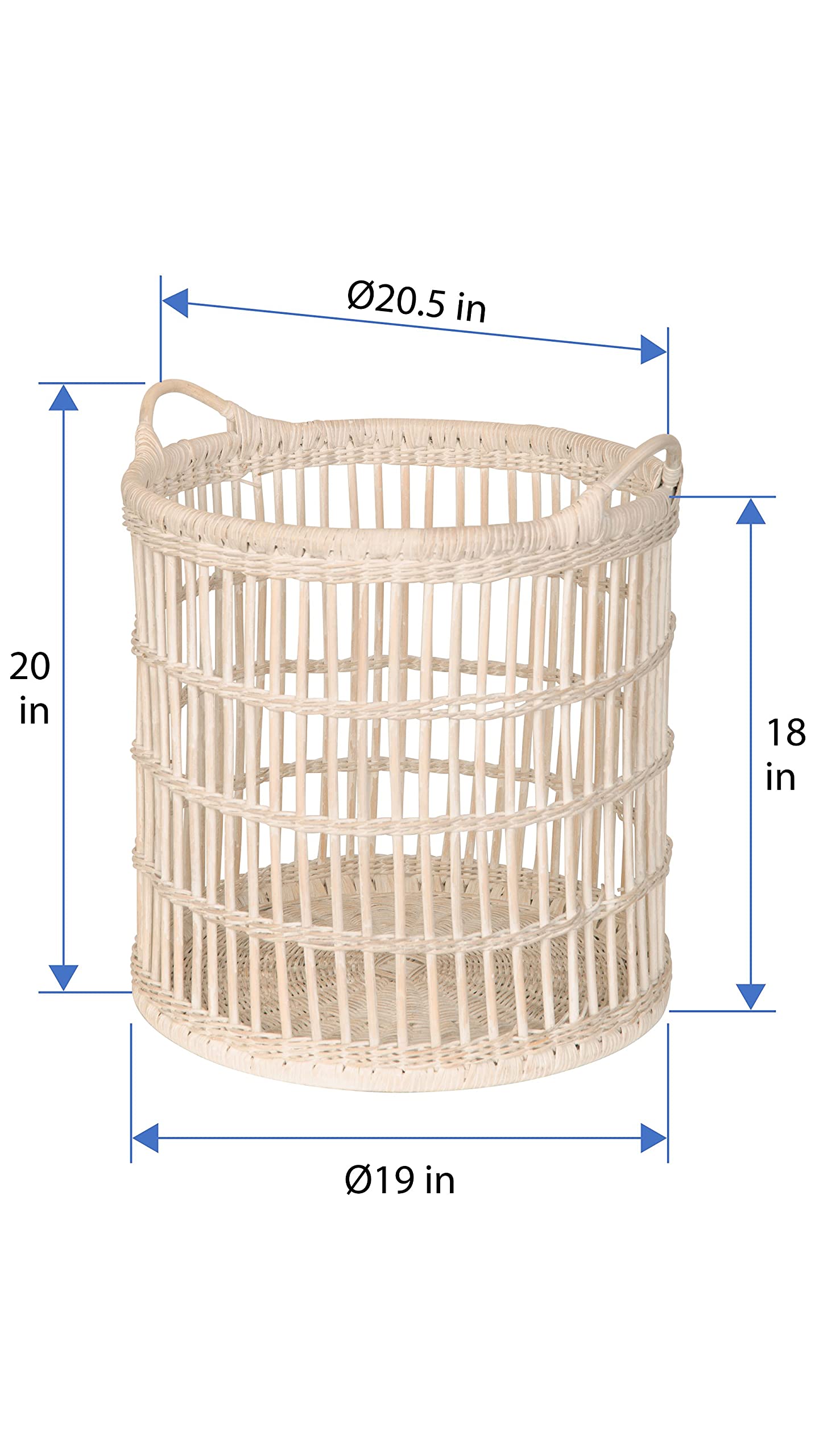 KOUBOO Rattan Open Weave Storage Basket, Large, White-Wash