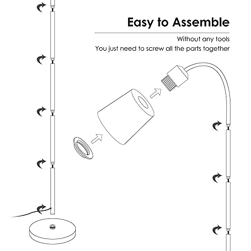 ASCELINA Floor Lamp,Industrial Floor Lamp Height Adjustable 360°Rotation Lampshade Modern Standing Lamp, Metal Heads Indoor Task Lighting for Living Room Bedroom Office （White）