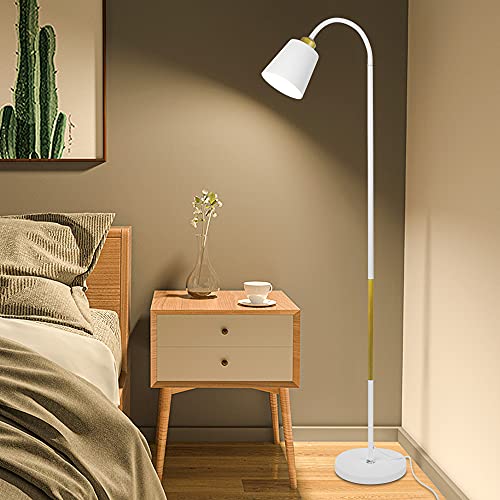 ASCELINA Floor Lamp,Industrial Floor Lamp Height Adjustable 360°Rotation Lampshade Modern Standing Lamp, Metal Heads Indoor Task Lighting for Living Room Bedroom Office （White）