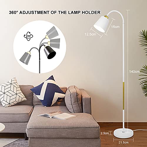 ASCELINA Floor Lamp,Industrial Floor Lamp Height Adjustable 360°Rotation Lampshade Modern Standing Lamp, Metal Heads Indoor Task Lighting for Living Room Bedroom Office （White）