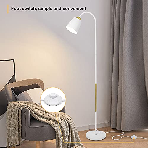 ASCELINA Floor Lamp,Industrial Floor Lamp Height Adjustable 360°Rotation Lampshade Modern Standing Lamp, Metal Heads Indoor Task Lighting for Living Room Bedroom Office （White）