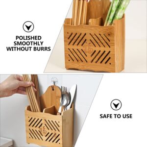 DOITOOL Bamboo Drying Rack Wall Mounted Clothes Drying Rack Wall Mounted Utensil Holder Utensil Drying Rack Flatware Hanging Organizer for Spoons Forks Chopsticks Wall Mounted Drying Rack