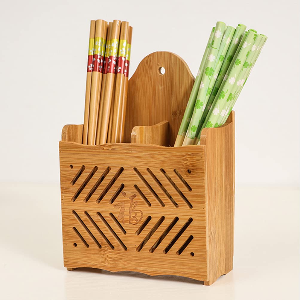 DOITOOL Bamboo Drying Rack Wall Mounted Clothes Drying Rack Wall Mounted Utensil Holder Utensil Drying Rack Flatware Hanging Organizer for Spoons Forks Chopsticks Wall Mounted Drying Rack