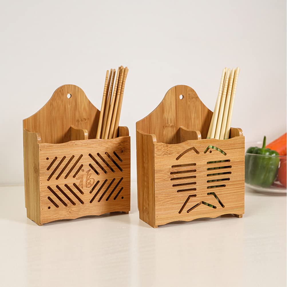 DOITOOL Bamboo Drying Rack Wall Mounted Clothes Drying Rack Wall Mounted Utensil Holder Utensil Drying Rack Flatware Hanging Organizer for Spoons Forks Chopsticks Wall Mounted Drying Rack