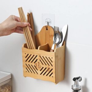 DOITOOL Bamboo Drying Rack Wall Mounted Clothes Drying Rack Wall Mounted Utensil Holder Utensil Drying Rack Flatware Hanging Organizer for Spoons Forks Chopsticks Wall Mounted Drying Rack