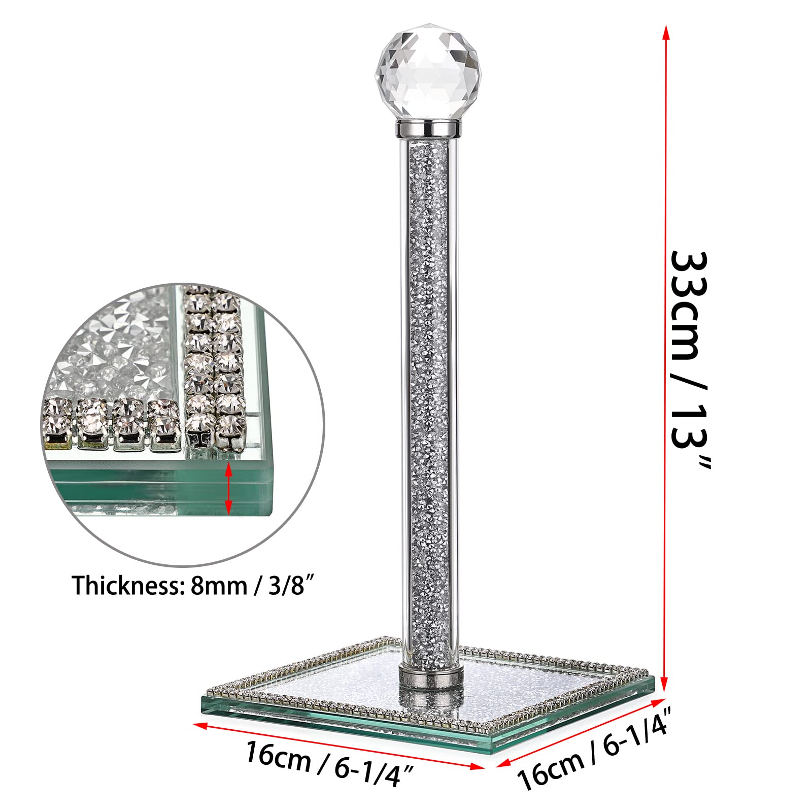 JUXYES Vertical Countertop Paper Towel Roll Holder Rack, Upright Paper Holder Crushed Diamond Standup Paper Towel Holder for Kitchen Dining Room Bathroom, 13" Height Freestanding Paper Roll Holder