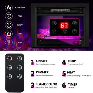 Topment 28.5" Recessed Electric Fireplace, Freestanding Fireplace Insert with Touch Screen Control Panel, Remote Control, Over-Heating Protection, 750-1500W Recessed in-Wall Heater with Timer