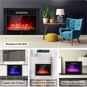 Topment 28.5" Recessed Electric Fireplace, Freestanding Fireplace Insert with Touch Screen Control Panel, Remote Control, Over-Heating Protection, 750-1500W Recessed in-Wall Heater with Timer