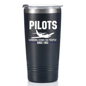 onebttl pilot gifts for men, male, him - pilot looking down on people since 1903-20oz/590ml stainless steel insulated tumbler with lid, message card - aviation, airplane gifts for aviator - (black)