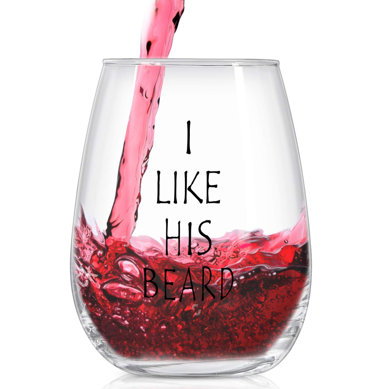 I Like His Beard Stemless Wine Glass and I Like Her Butt Beer Glass Set for Couples, Wife Husband, Fiance Fiancee, Gift Idea for Engagement, Wedding, Christmas, Bridal Shower, Valentine's Day, 15Oz