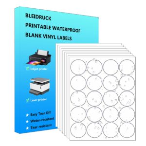 600 circle stickers 2" round labels 30 sheets waterproof matte white die cut vinyl sticker paper dries quickly for inkjet/laser printer