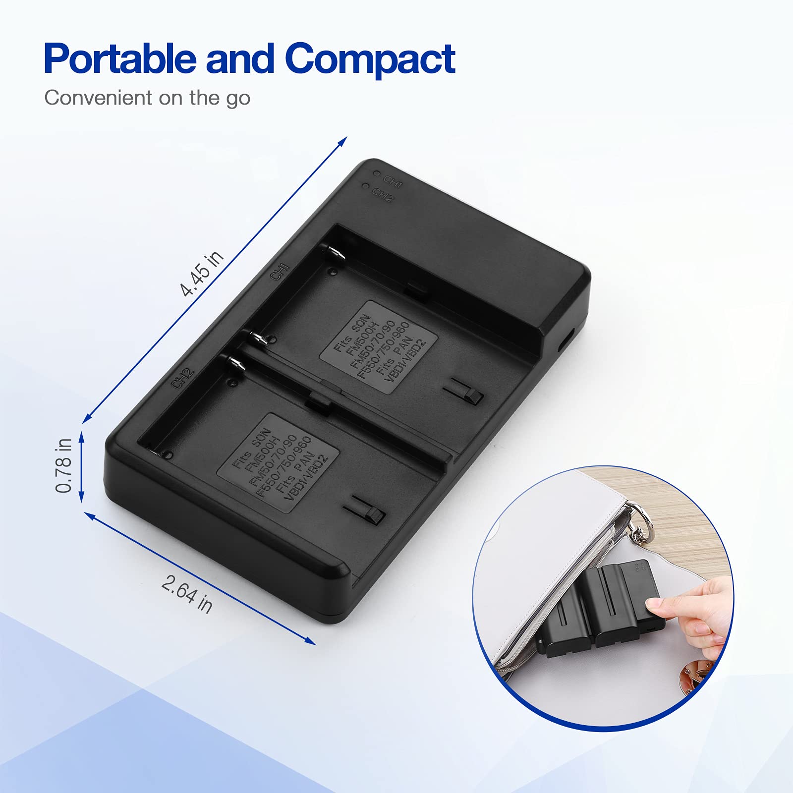 Powerextra 2pack Replacement sony NP-F550 Battery and Dual USB Charger Compatible with Sony NP F970,F930, F750, F570, F550 F530, F330, CCD-SC55, TR910, TR917, CN160, CN-216 Battery LED Light and More
