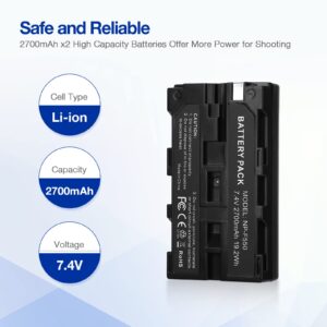 Powerextra 2pack Replacement sony NP-F550 Battery and Dual USB Charger Compatible with Sony NP F970,F930, F750, F570, F550 F530, F330, CCD-SC55, TR910, TR917, CN160, CN-216 Battery LED Light and More