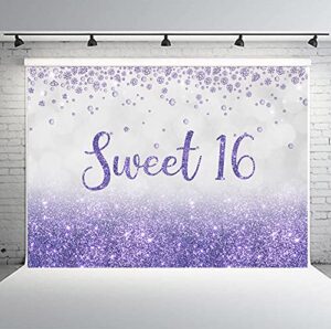 phmojen sweet 16 backdrop, girl birthday purple bokeh twinkle diamond, dessert table banner background decoration studio photography props 7x5ft bjlsph1180