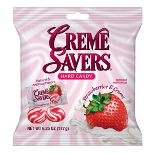 creme savers strawberries and creme hard candy | the taste of fresh strawberries swirled in rich cream | the original classic brought to you by iconic candy | 6.25oz bag
