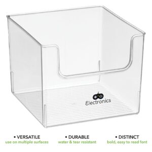 mDesign Deep Plastic Home Storage Organizer Bin - Container for Nursery, Kids Bedroom, Toy or Playroom - Open Front Design - 8 Bins + 24 Labels - Clear