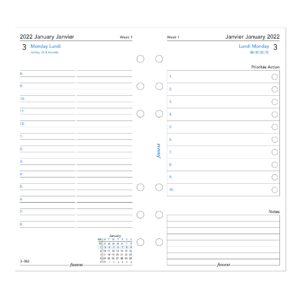 filofax refill, personal/compact size, day on two pages with appointments, white paper, bilingual, 2022 (c68417-22)