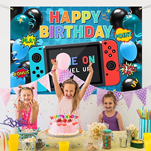 Video Game Party Supplies Happy Birthday Gaming Banner Game on Birthday Party Backdrop,Video Game Backdrop Gaming Party Props Party Accessory Party Decoration Supplies