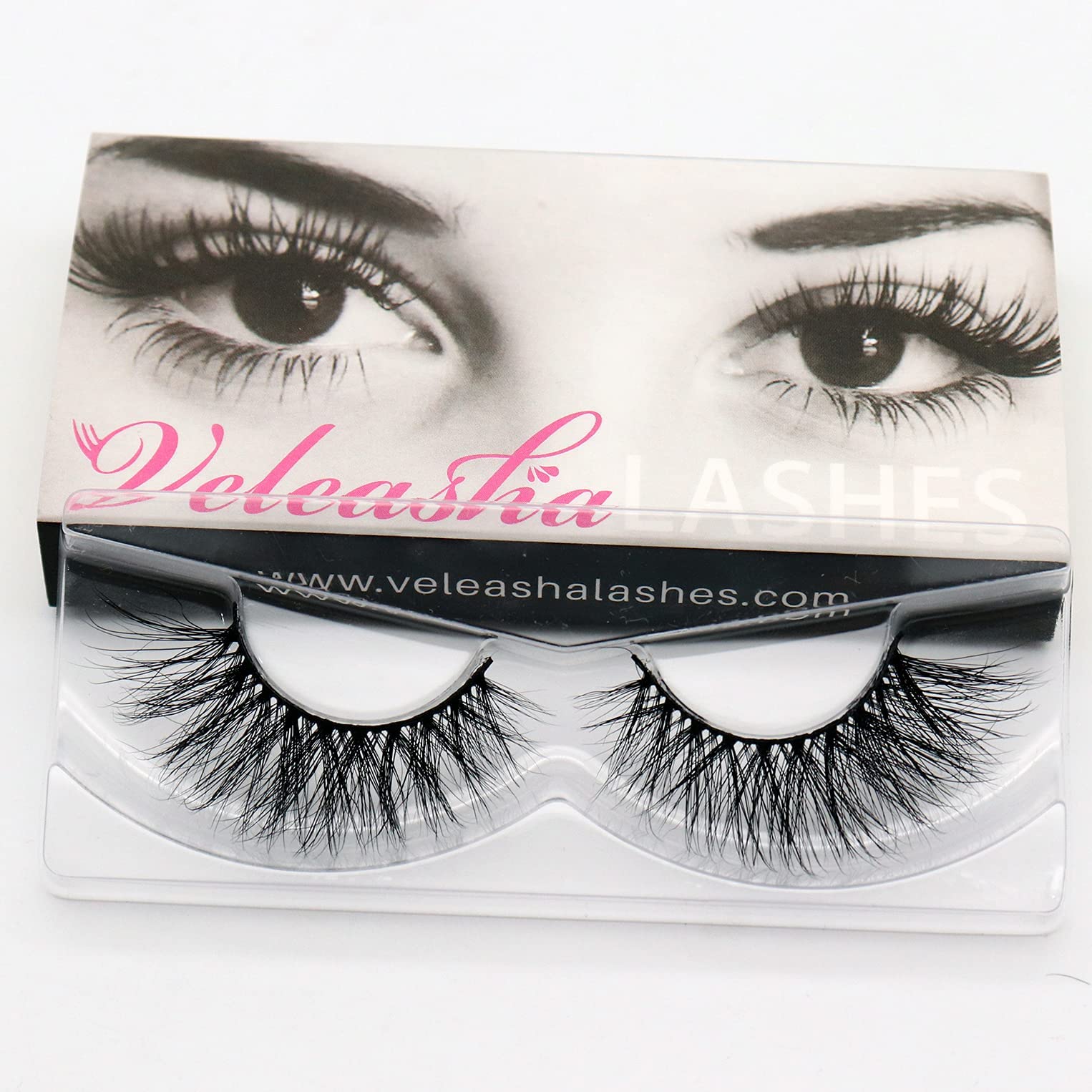 Veleasha Mink Lashes 3D Real Mink Eyelashes Natural Look Wispy Criss-Cross False Lashes 20mm Long Cat Eye Lashes 1 Pair Pack (6D06)