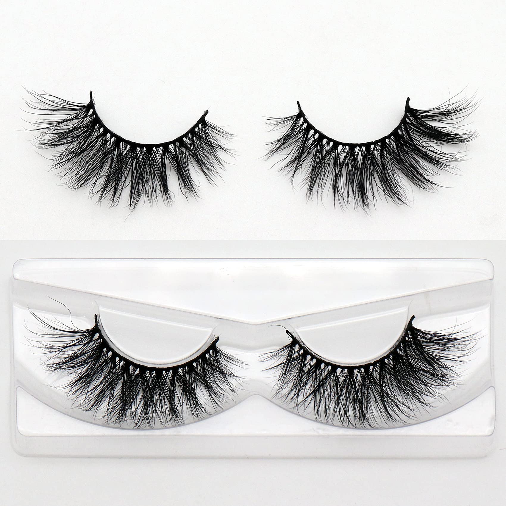 Veleasha Mink Lashes 3D Real Mink Eyelashes Natural Look Wispy Criss-Cross False Lashes 20mm Long Cat Eye Lashes 1 Pair Pack (6D06)