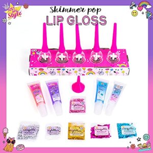 Just My Style Shimmer Pop Lip Gloss, Create 5 Lollipop-Shaped Lip Glosses, Includes Funnel, Empty Lip Gloss Containers, Sweet Lip Gloss Base, Body Glitter & More, DIY Lip Gloss, Multi (208316J)