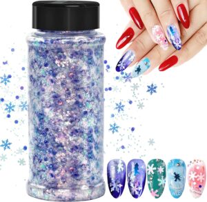 christmas glitter, 100g cosmetic craft holographic glitter for epoxy resin, laser snowflake christmas tree flakes for nails, face, make up, body, tumblers, chunky glitter festival decor（sd-07）