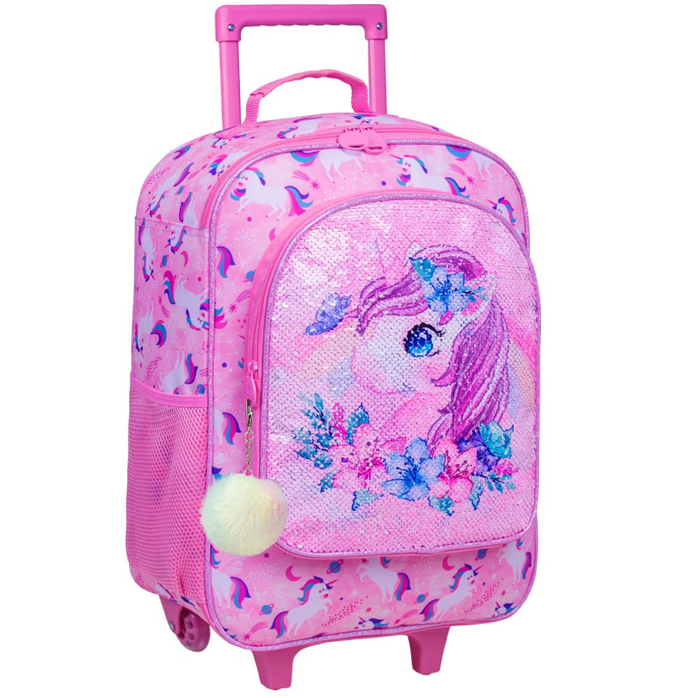 UFNDC Kids Luggage for Girls, Unicorn Suitcase Rolling with Wheels，Travel Carry on for Children Toddler elementary