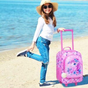 UFNDC Kids Luggage for Girls, Unicorn Suitcase Rolling with Wheels，Travel Carry on for Children Toddler elementary