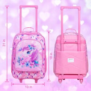 UFNDC Kids Luggage for Girls, Unicorn Suitcase Rolling with Wheels，Travel Carry on for Children Toddler elementary