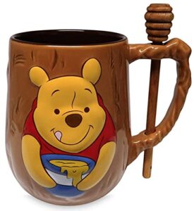 disney parks exclusive - ceramic coffee mug - winnie the pooh sculpted with honey stick stirrer, 25 ounces