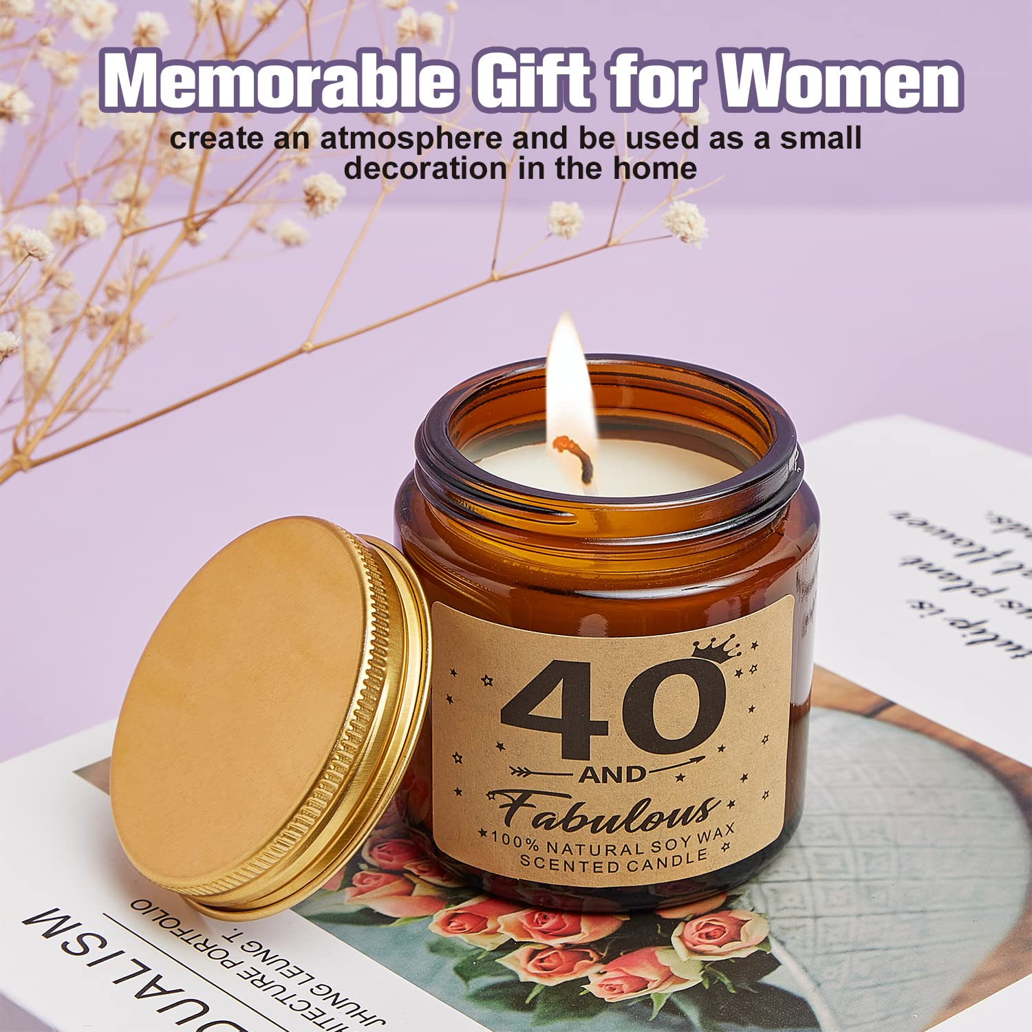 40th Birthday Gifts for Women - Birthday Gifts Box for Her Include Tumbler, Gift Cards,Socks, Straw, Candle, Coaster, Stopper and Brush - Ideal Birthday Gift Box for Women, Coworker, Sister, Aunt