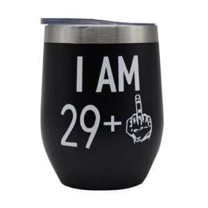 snogisa 29 + 1 finger, funny coffee mug birthday gag gift 30th birthday gift for men women funny stemless wine glass, personalized glasses idea wine cup party decoration