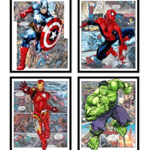 Superhero Avengers Marvel Watercolor Posters Prints Pictures Wall Art Decor Decorations Gifts Merch Comics Characters for Boys Room Nursery Kids Rooms Bedrooms Toddlers Teens Bathrooms Girls Rooms