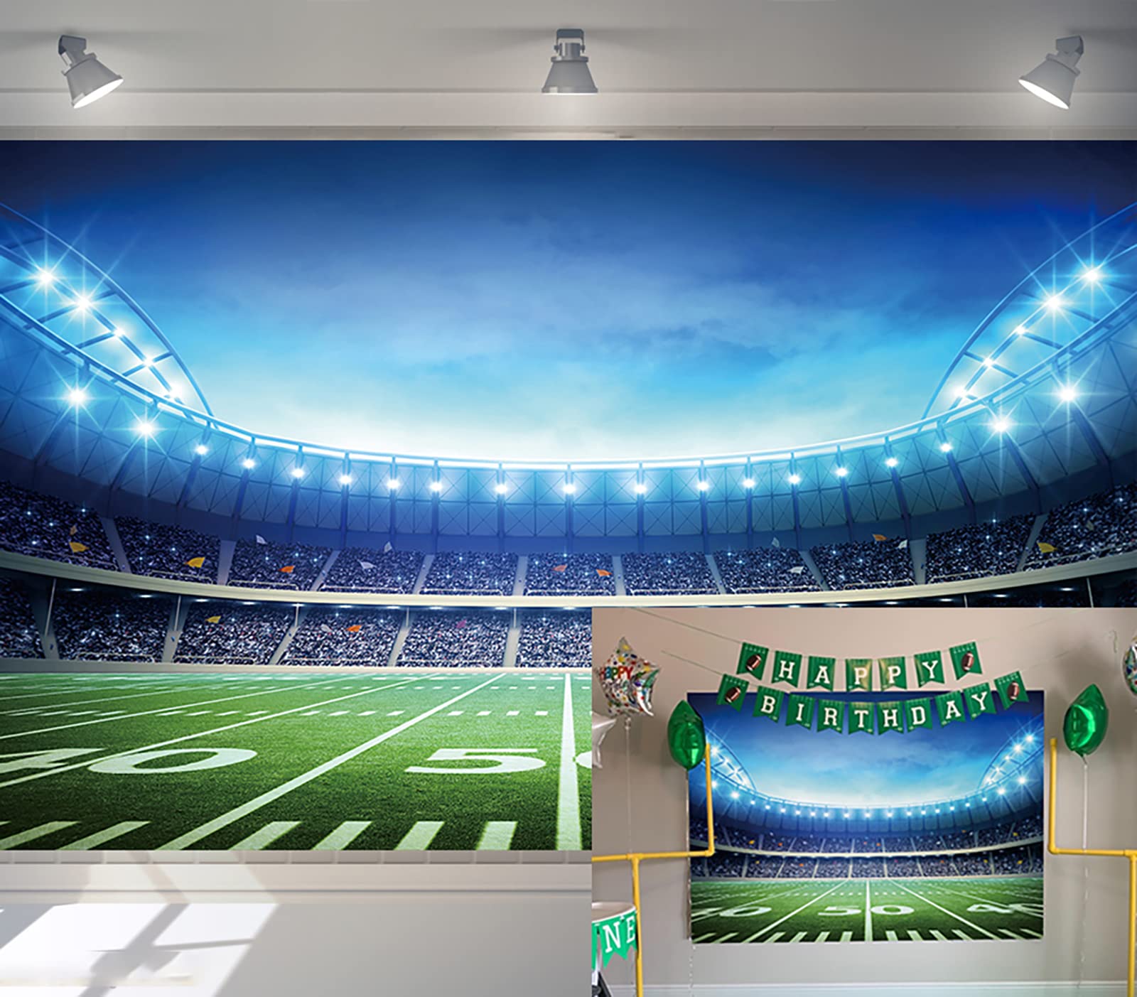 Football Field Backdrop American Football Field AuditoriumLight Rugby Sports Soccer Themed Party Baby Photography Background (7X5FT)