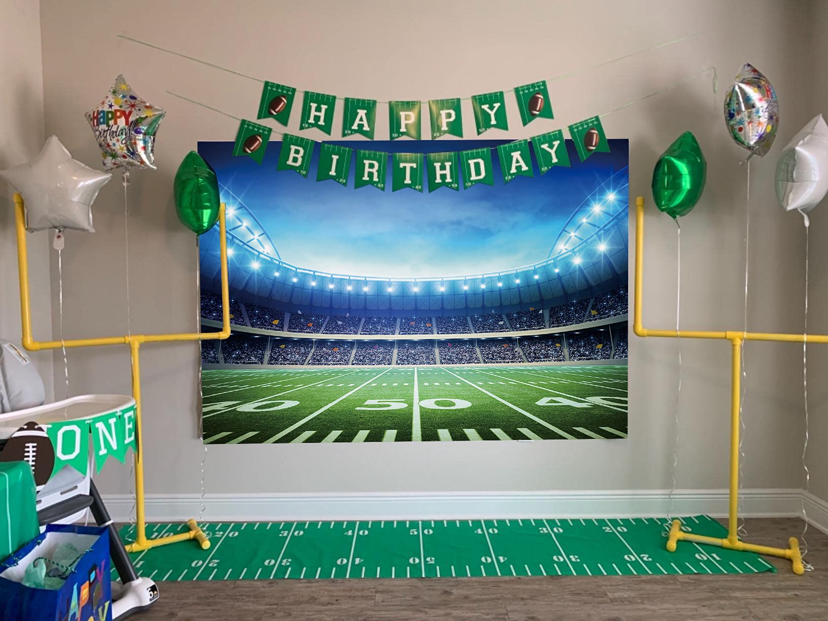 Football Field Backdrop American Football Field AuditoriumLight Rugby Sports Soccer Themed Party Baby Photography Background (7X5FT)