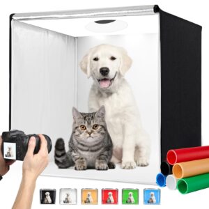 zkeezm photo studio light box photography 32"x32" with 100 led and 6 colors backdrops photo box with lights, foldable picture box for product photography with 6500k brightness