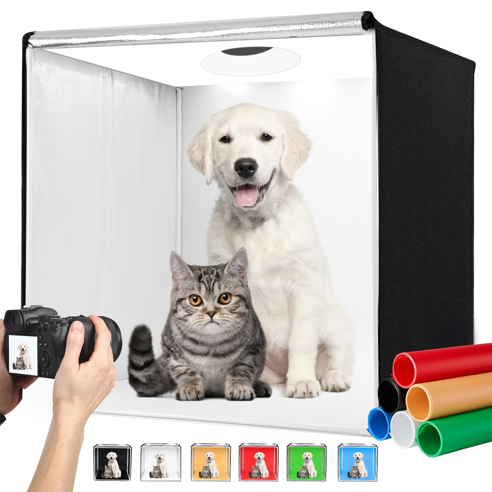 ZKEEZM Photo Studio Light Box Photography 32"x32" with 100 LED and 6 Colors Backdrops Photo Box with Lights, Foldable Picture Box for Product Photography with 6500K Brightness