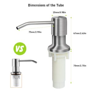 Soap Dispenser for Kitchen Sink, Built in Kichen Sink Soap Dispenser, 47" Extension Tube kit, Soap Dispenser Pump, No Need More Refills, Brushed Nickel (2 Scrub Sponges)