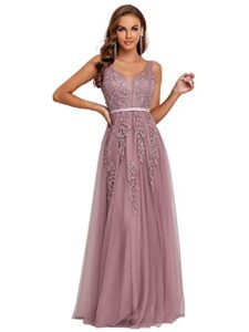 ever-pretty women's a-line tulle applique see-through lace formal dresses orchid us6