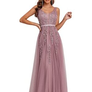 Ever-Pretty Women's A-line Tulle Applique See-Through Lace Formal Dresses Orchid US6