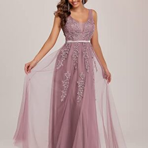 Ever-Pretty Women's A-line Tulle Applique See-Through Lace Formal Dresses Orchid US6