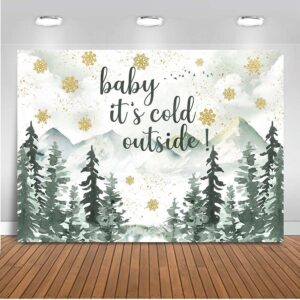 mocsicka winter baby shower backdrop 7x5ft baby it's cold outside gender neutral photo backdrops green mountain gold snowflakes baby shower photography background