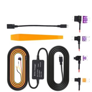 dash cam hardwire kit, mini usb hard wire kit fuse for dashcam, 12v-30v to 5v car dash camera charger power cord, gift 4 fuse tap cable and installation tool