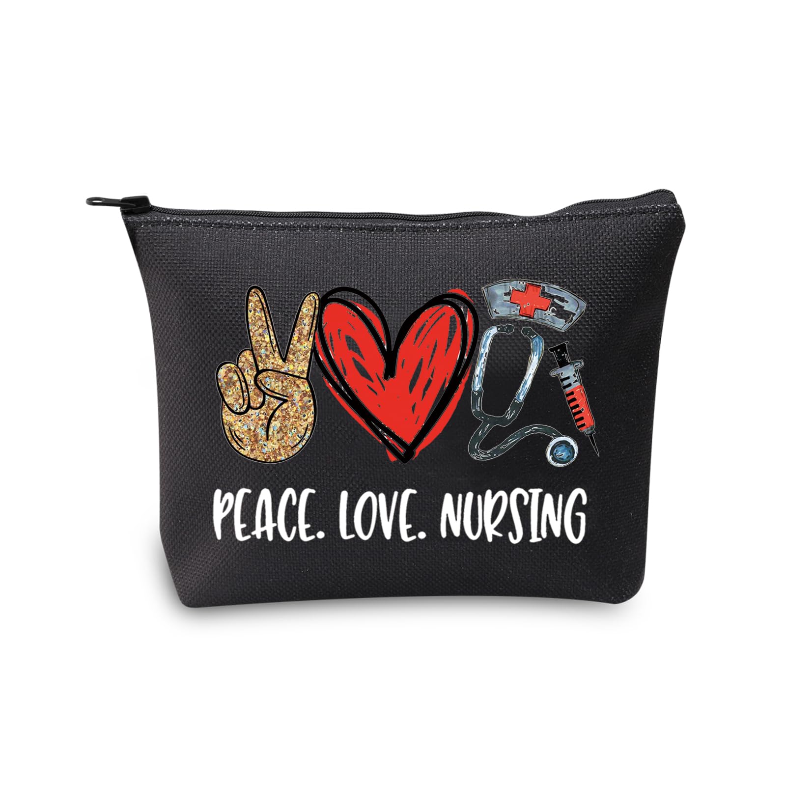 JXGZSO Nursing bag for nurses Nursing Work Cosmetic Bag Peace Love Nursing Makeup Bag Nursing School Gift For Graduation