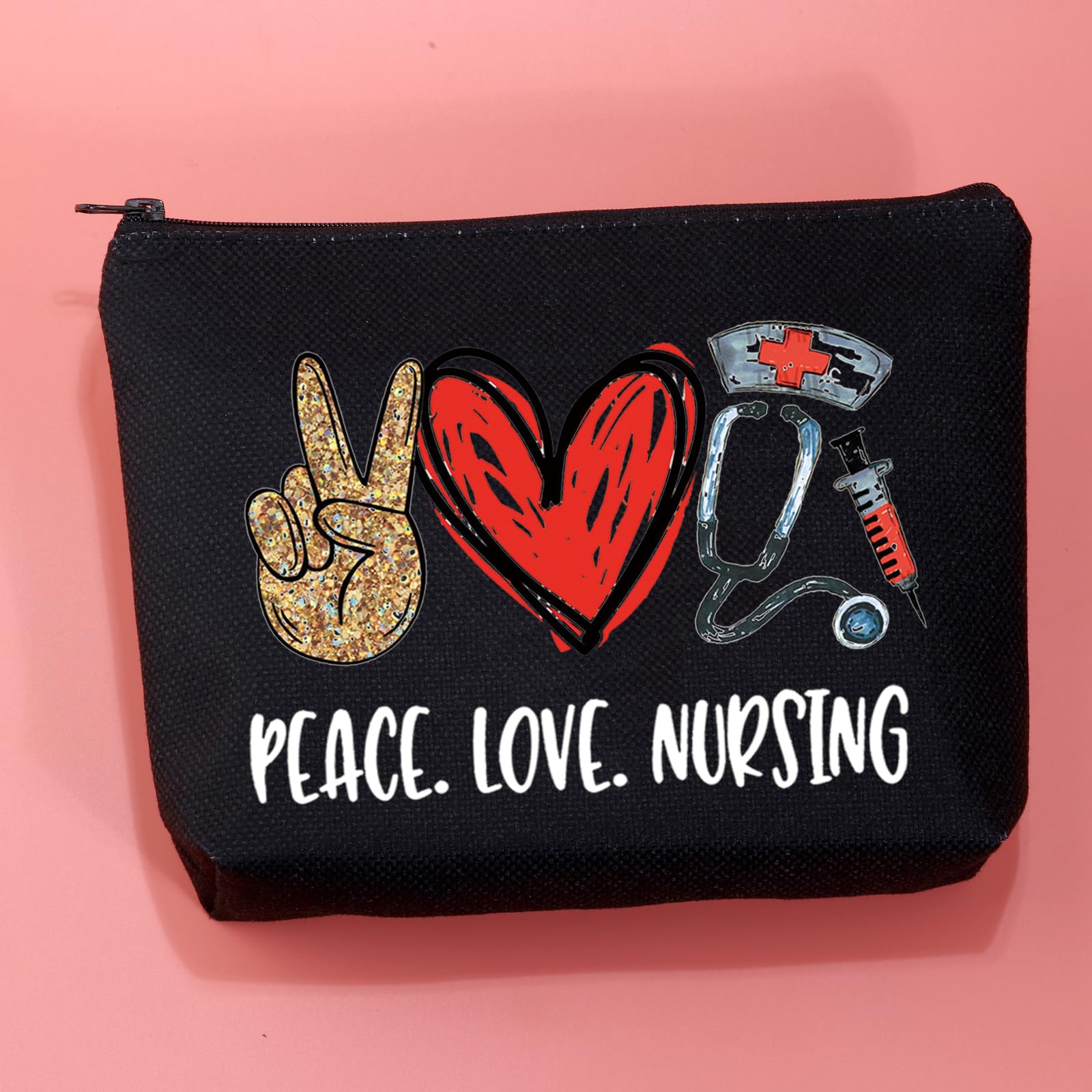 JXGZSO Nursing bag for nurses Nursing Work Cosmetic Bag Peace Love Nursing Makeup Bag Nursing School Gift For Graduation